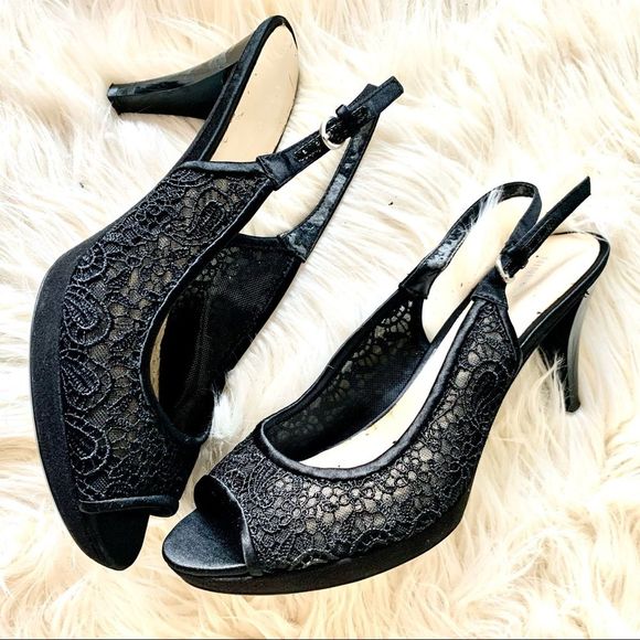 Nine West Shoes - Nine West Black Lace Peep Toe Pumps